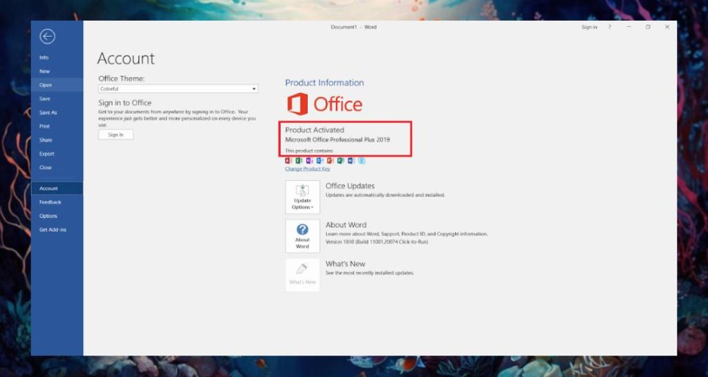 Microsoft Office 2019 ativado